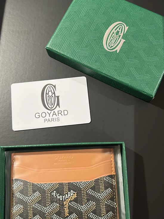 Goyard Accessories - Goyard Brown Leather & Black Goyardine Card Holder